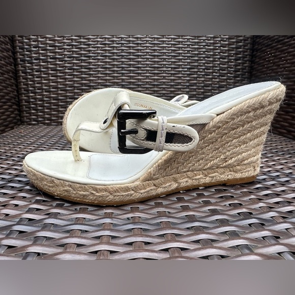 Burberry Cream and Tan Espadrille Wedge Sandals - 9 - Picture 4 of 9